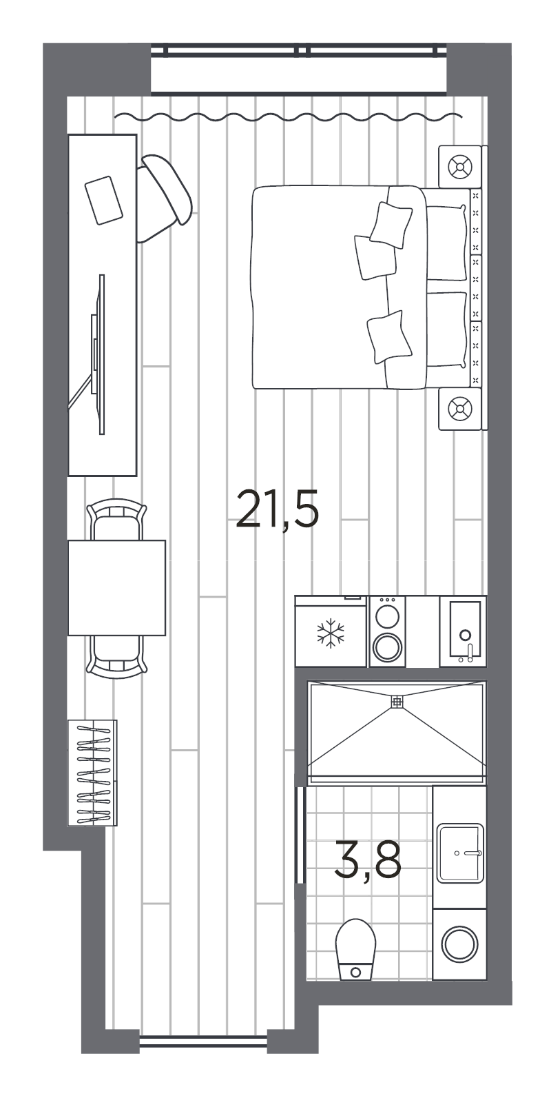 Квартира-студия, 25.3 м² в ЖК "Industrial Avenir" - планировка, фото №1