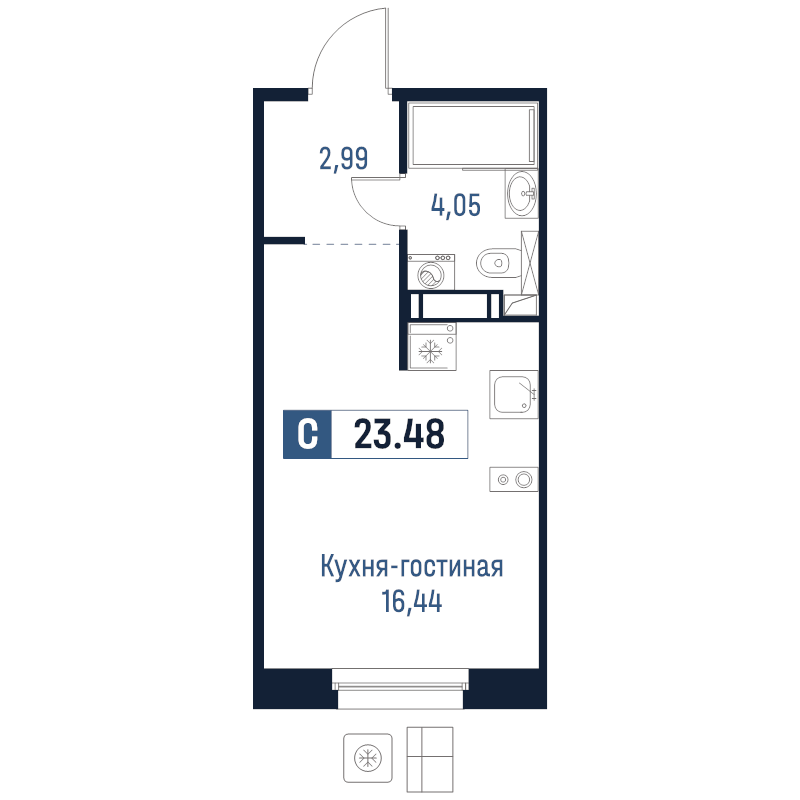 Квартира-студия, 23.48 м² в ЖК "Максималист" - планировка, фото №1