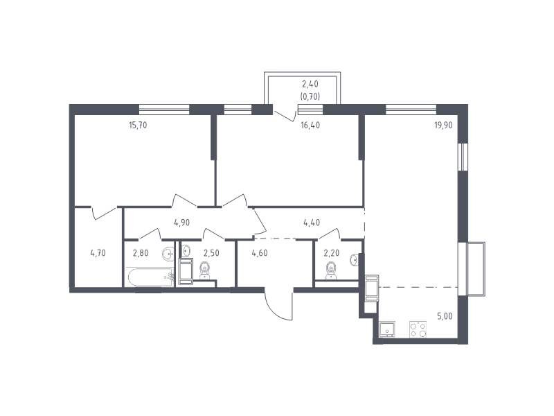 3-комнатная (Евро) квартира, 83.8 м² - планировка, фото №1