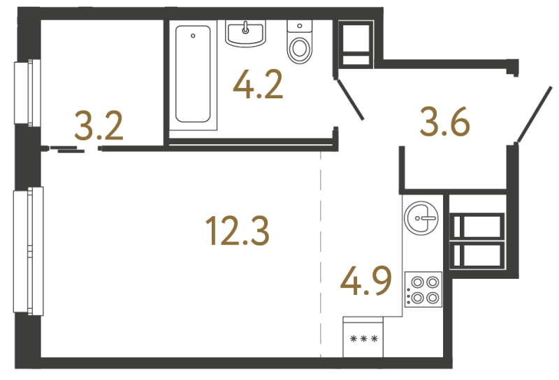 Квартира-студия, 28.2 м² в ЖК "Передвижники" - планировка, фото №1