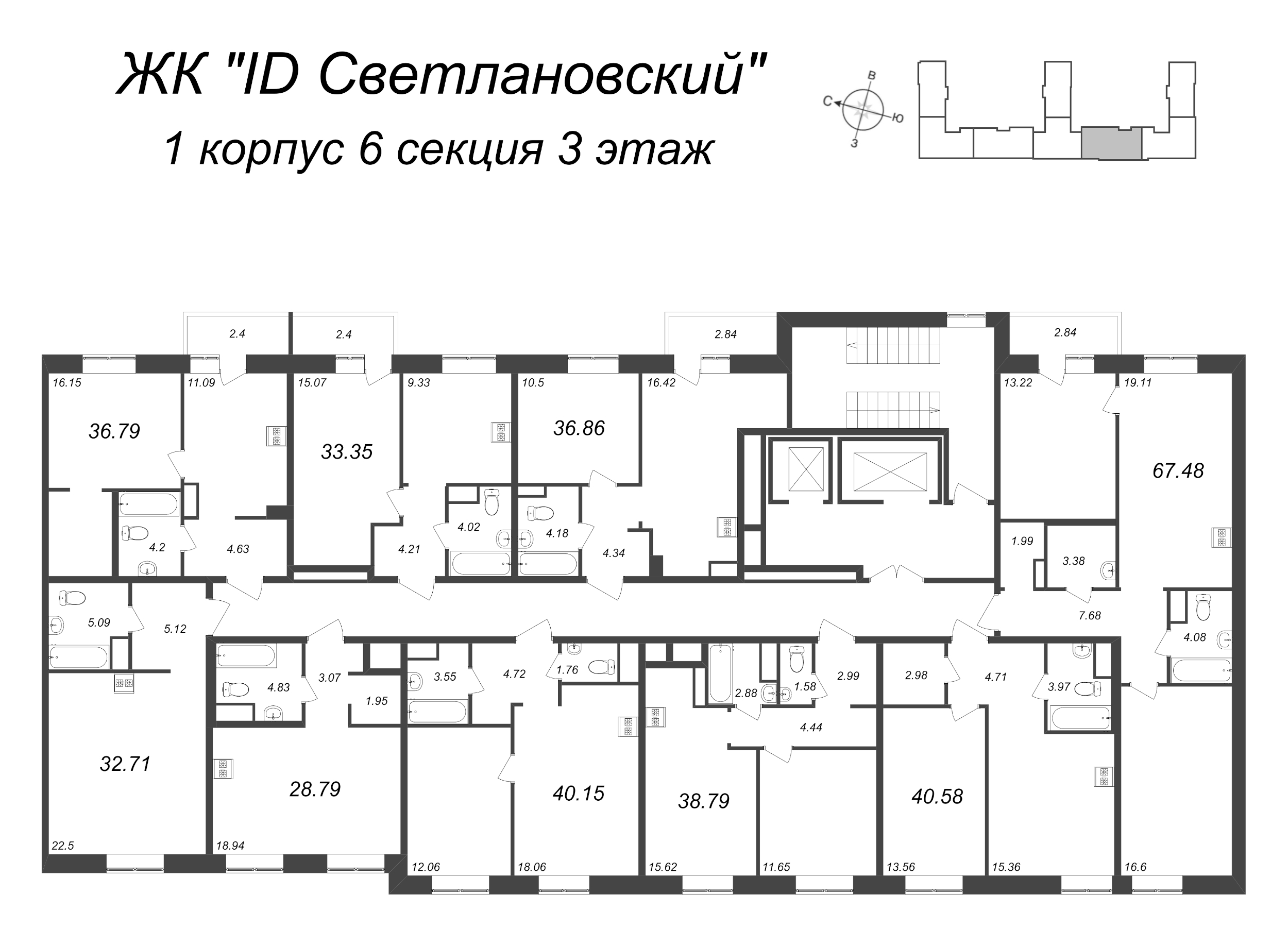 Квартира-студия, 32.71 м² в ЖК "ID Svetlanovskiy" - планировка этажа
