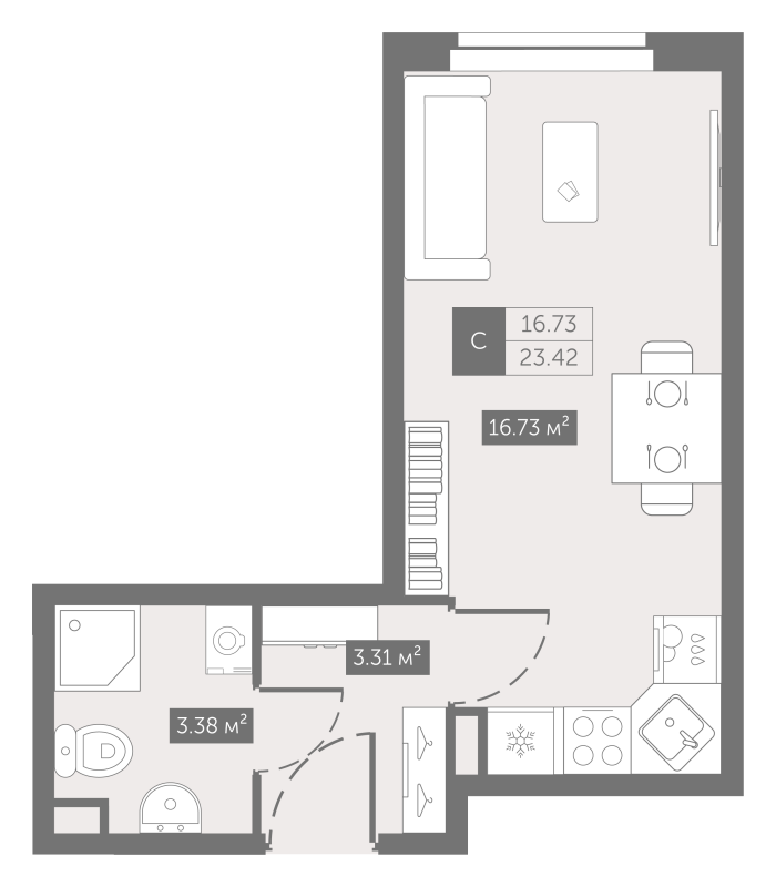 Квартира-студия, 23.2 м² - планировка, фото №1