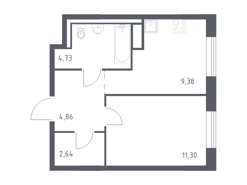 1-комнатная квартира, 32.91 м² в ЖК "Квартал Лаголово" - планировка, фото №1