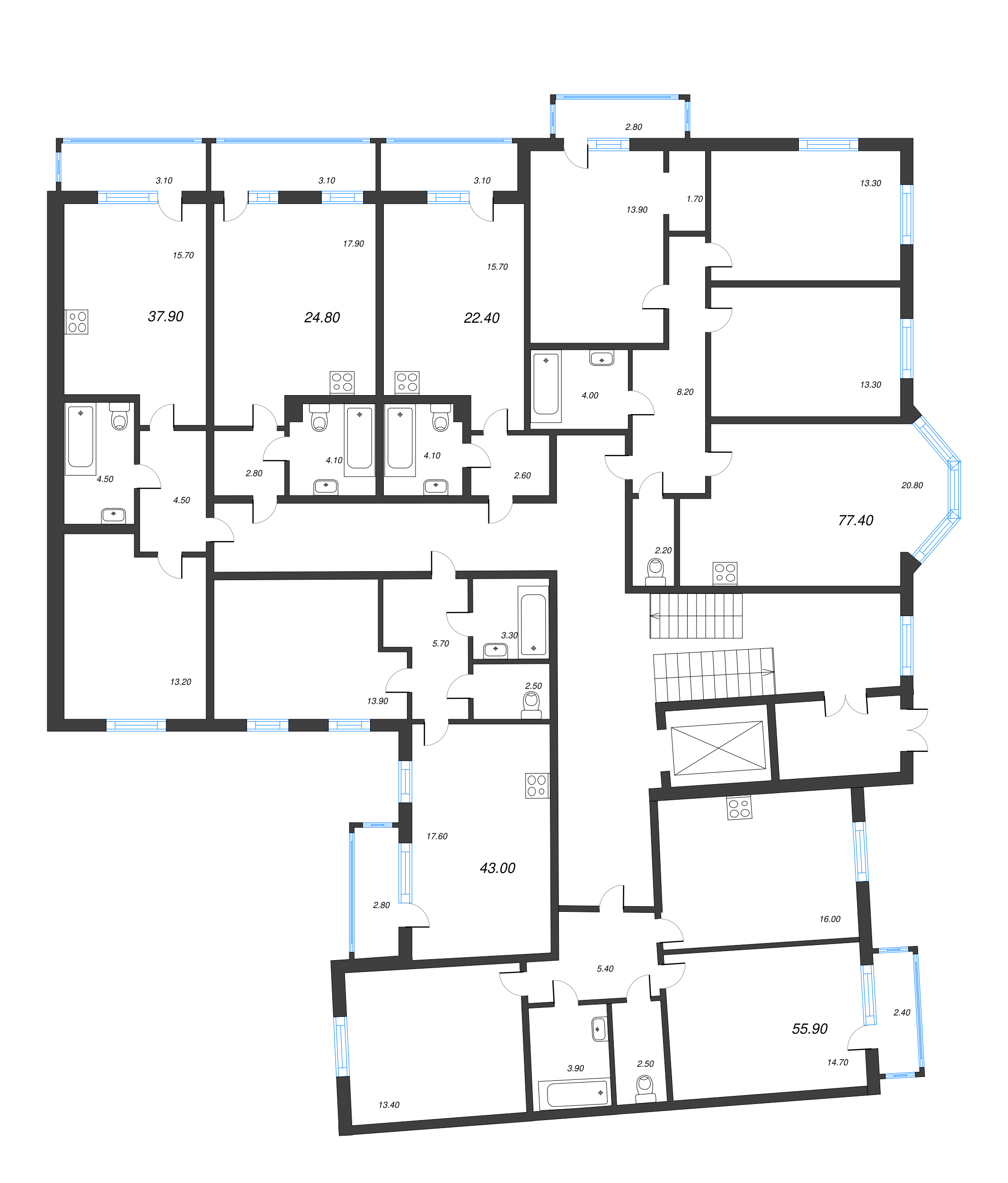 1-комнатная квартира, 43 м² в ЖК "Новое Сертолово" - планировка этажа