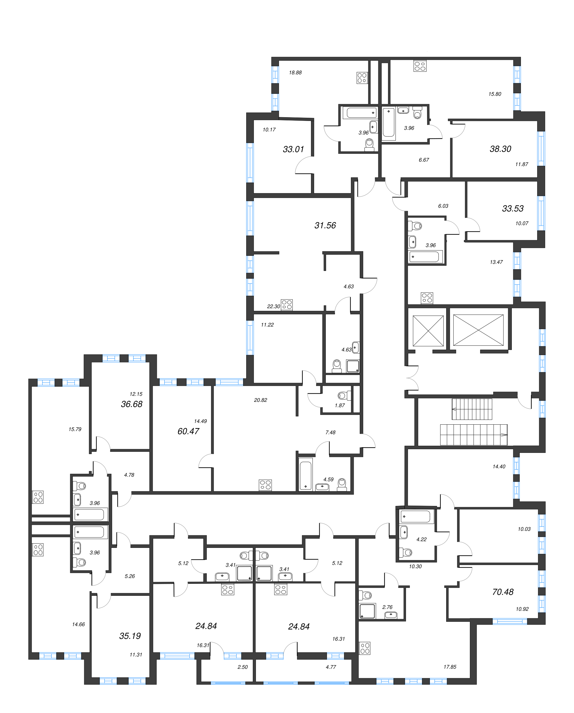 4-комнатная (Евро) квартира, 70.48 м² в ЖК "Мурино Space" - планировка этажа