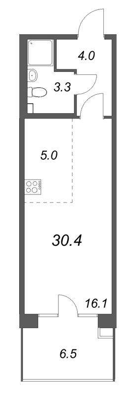 Квартира-студия, 30.4 м² в ЖК "Кронунг ЮГ" - планировка, фото №1