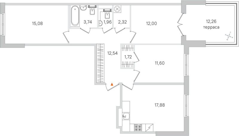 4-комнатная (Евро) квартира, 78.84 м² в ЖК "Дубровский" - планировка, фото №1