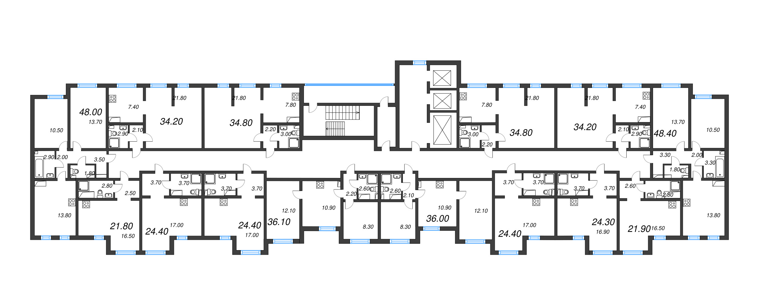 Квартира-студия, 21.8 м² в ЖК "Цветной город" - планировка этажа
