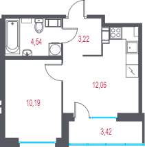 1-комнатная квартира, 31.72 м² - планировка, фото №1