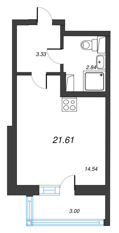 Квартира-студия, 21.61 м² в ЖК "Лето" - планировка, фото №1