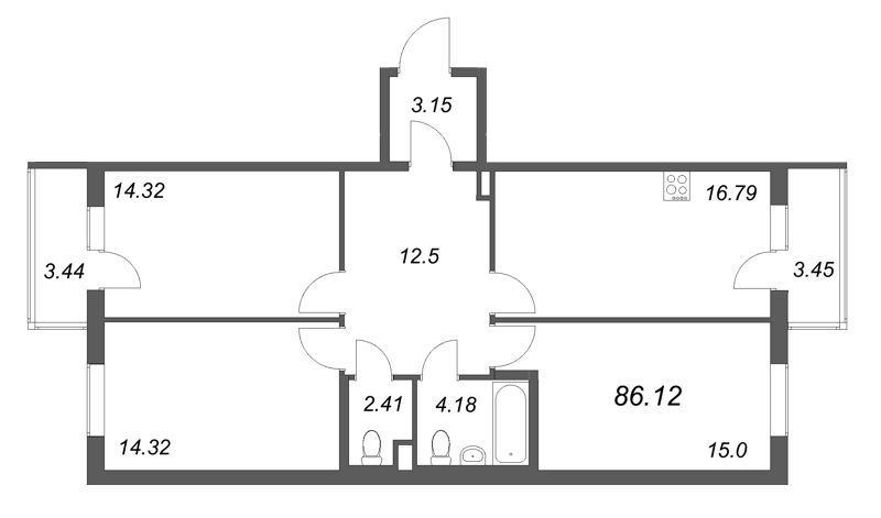 3-комнатная квартира, 86.12 м² в ЖК "Новая история" - планировка, фото №1