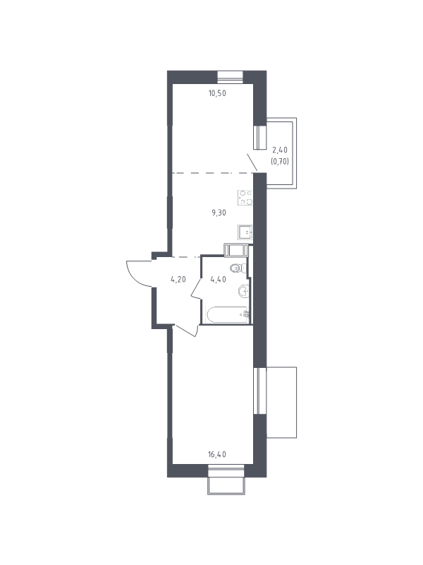 2-комнатная (Евро) квартира, 45 м² в ЖК "Курортный Квартал" - планировка, фото №1