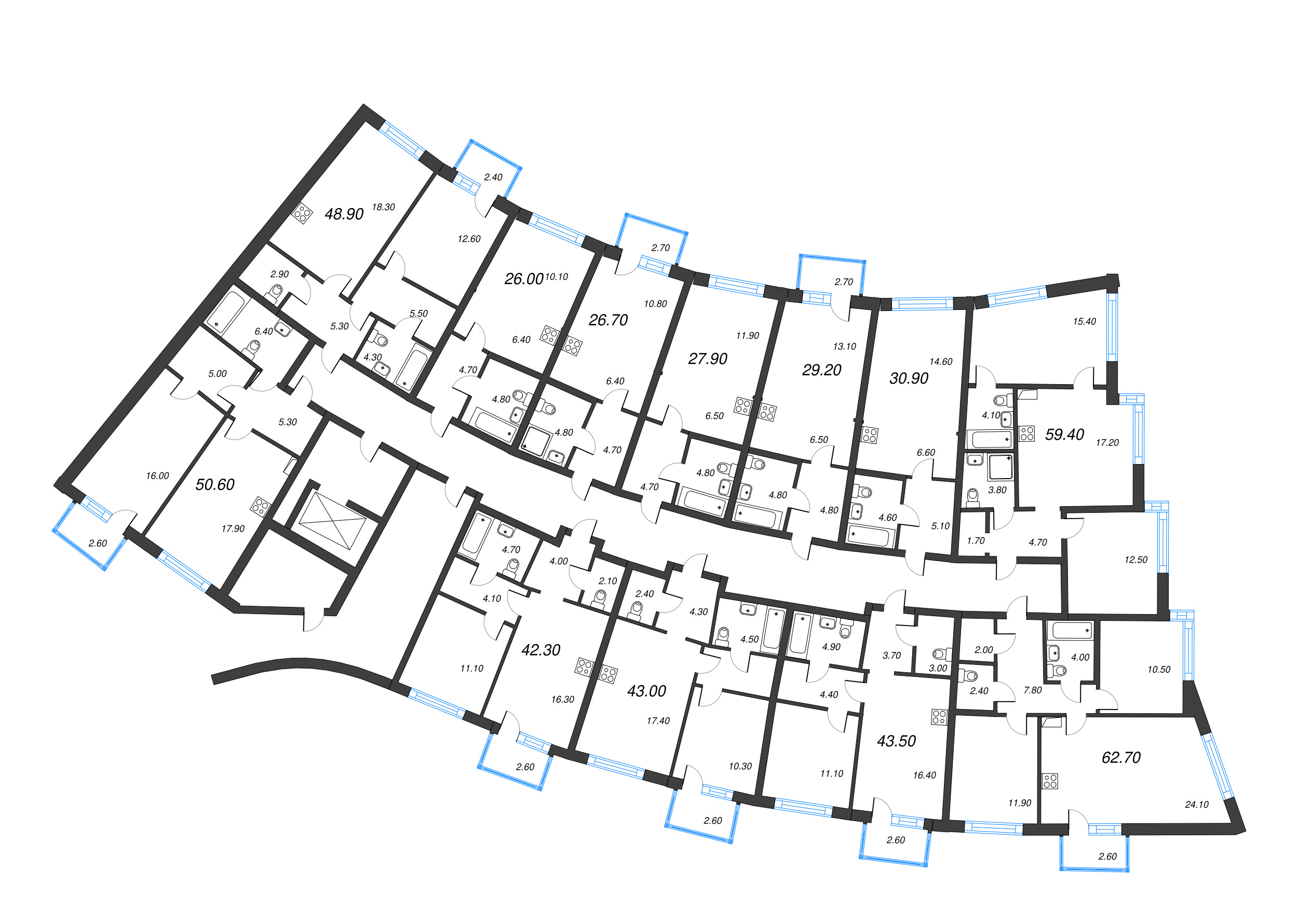 Квартира-студия, 30.9 м² в ЖК "Цвет Зеленогорска" - планировка этажа