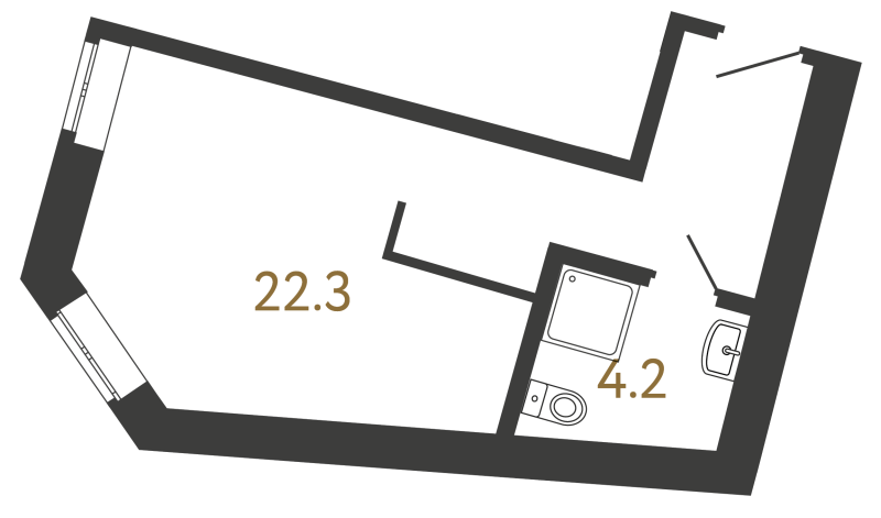 Квартира-студия, 26.5 м² в ЖК "Типография" - планировка, фото №1