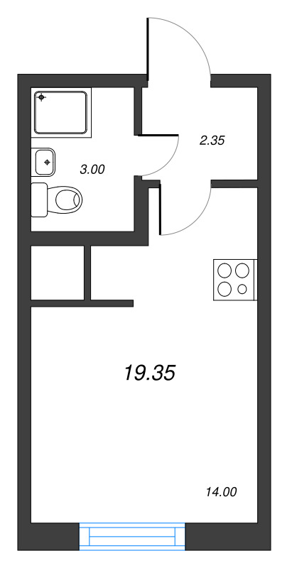 Квартира-студия, 19.35 м² - планировка, фото №1