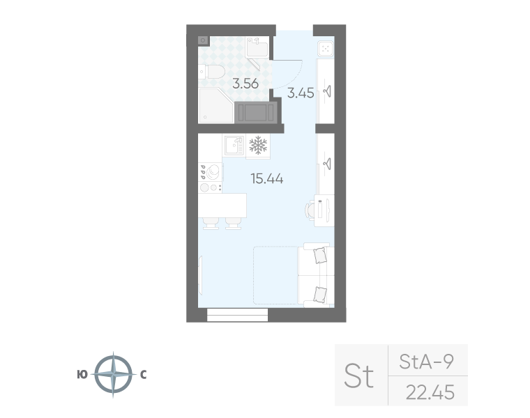 Квартира-студия, 22.45 м² в ЖК "Морская миля" - планировка, фото №1