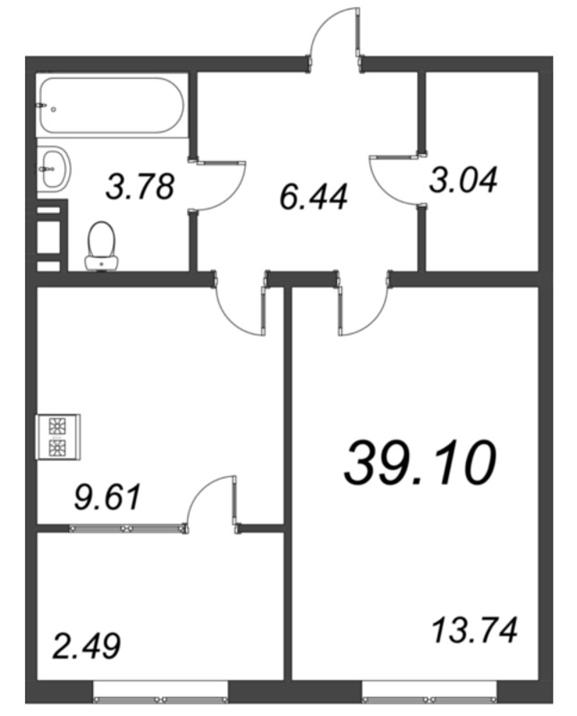 1-комнатная квартира, 39.1 м² в ЖК "Pixel" - планировка, фото №1