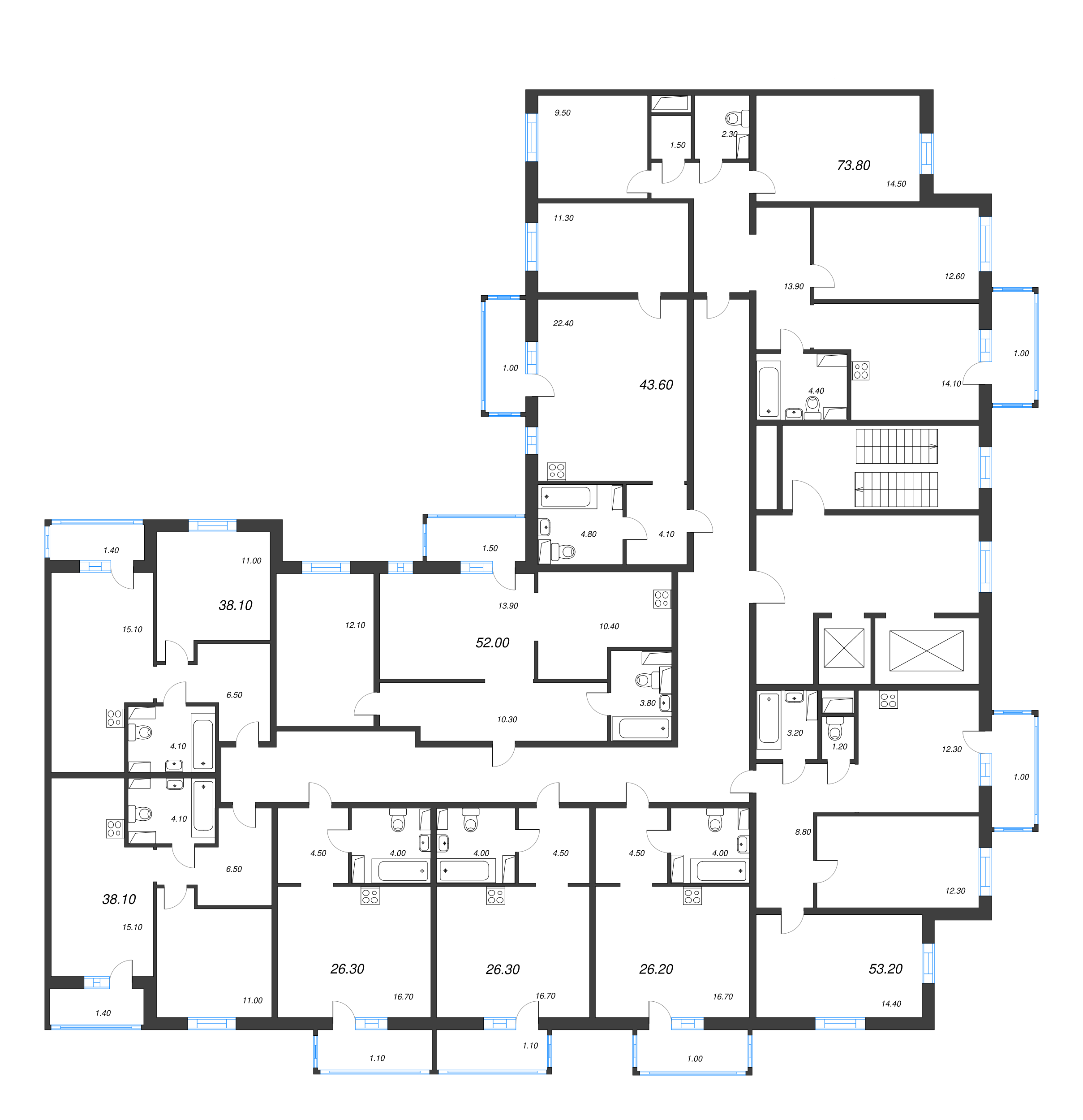 2-комнатная квартира, 53.2 м² - планировка этажа