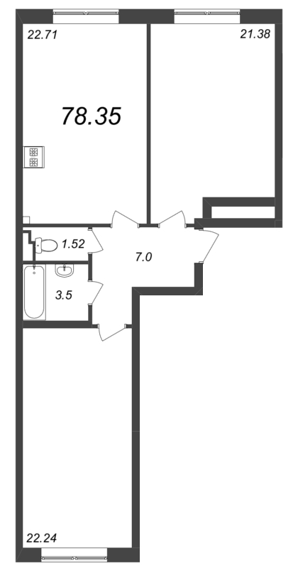 3-комнатная (Евро) квартира, 78.35 м² - планировка, фото №1
