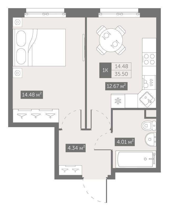 1-комнатная квартира, 36.1 м² в ЖК "Зум на Неве" - планировка, фото №1
