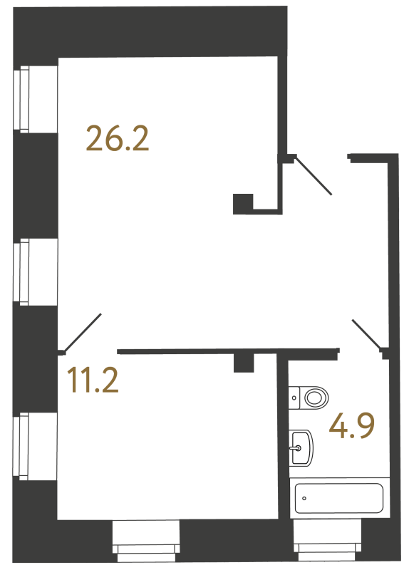 2-комнатная (Евро) квартира, 42.3 м² в ЖК "Типография" - планировка, фото №1