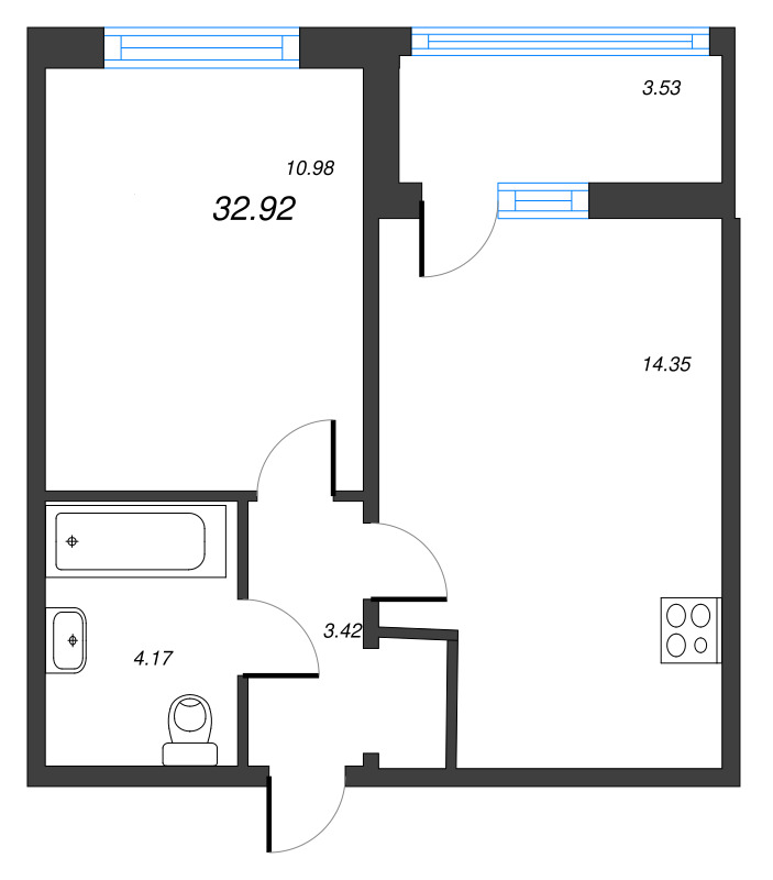 1-комнатная квартира, 31.51 м² в ЖК "Полис ЛАВрики" - планировка, фото №1