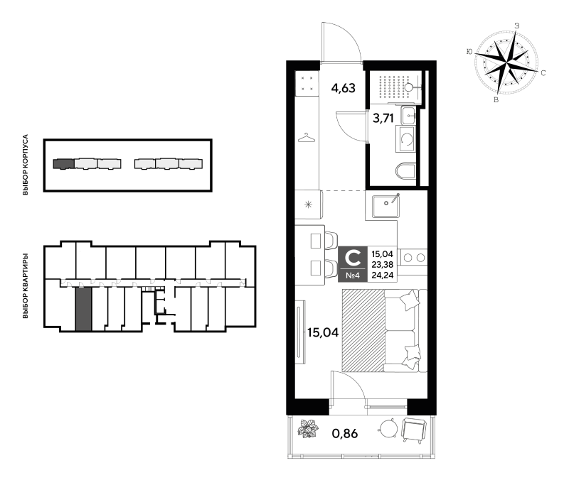 Квартира-студия, 24.24 м² в ЖК "Догма Юкки" - планировка, фото №1