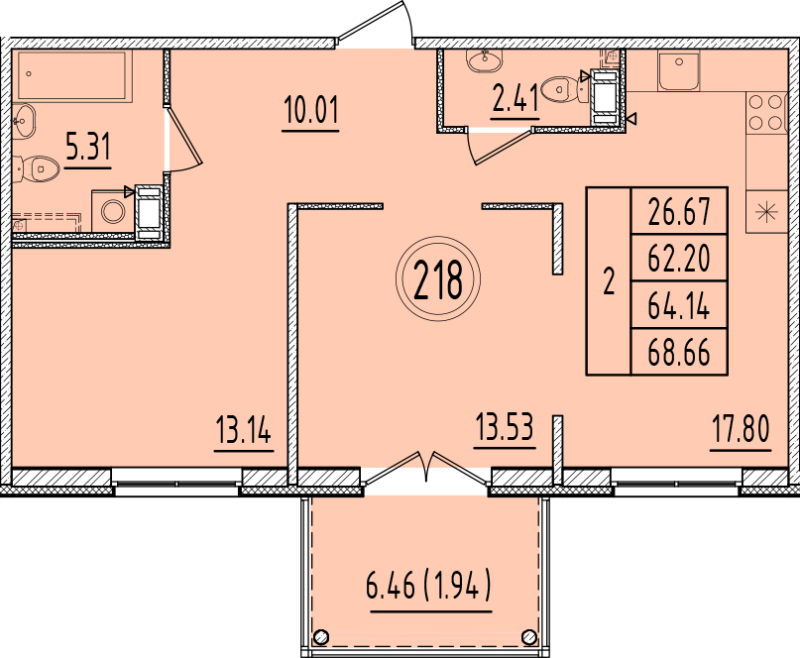 3-комнатная (Евро) квартира, 62.2 м² в ЖК "Образцовый квартал 6.4" - планировка, фото №1