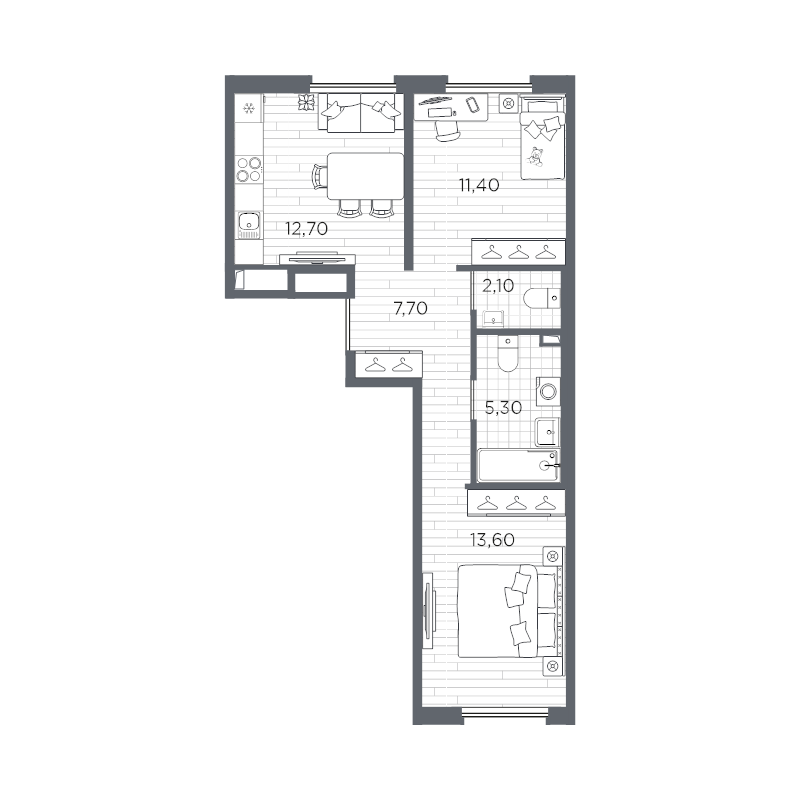 2-комнатная квартира, 52.8 м² в ЖК "Плюс Пулковский" - планировка, фото №1