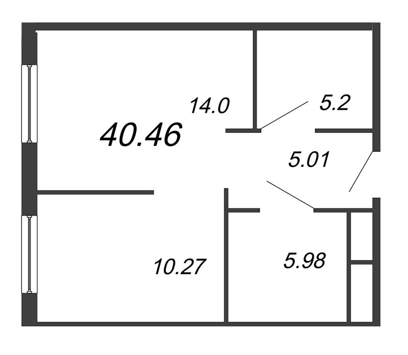 1-комнатная квартира, 40.46 м² - планировка, фото №1