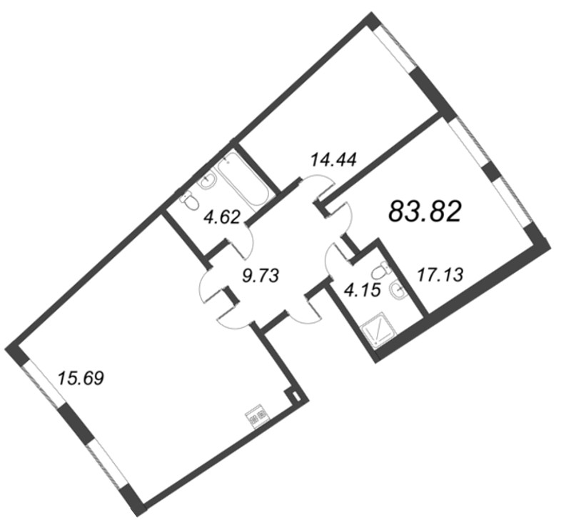 4-комнатная (Евро) квартира, 83.82 м² в ЖК "Морская набережная. SeaView" - планировка, фото №1