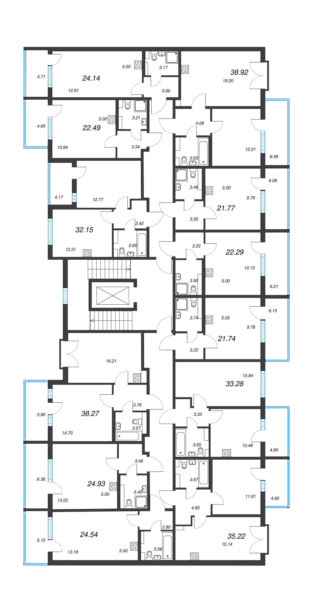 1-комнатная квартира, 32.15 м² в ЖК "Любоград" - планировка этажа