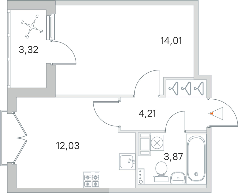 1-комнатная квартира, 34.12 м² в ЖК "Любоград" - планировка, фото №1