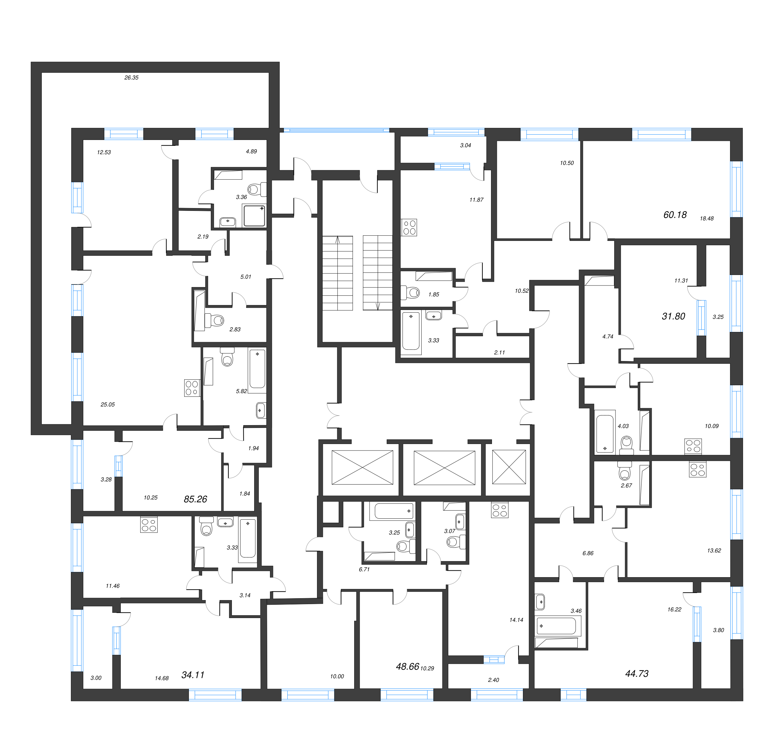 1-комнатная квартира, 31.8 м² в ЖК "БелАрт" - планировка этажа