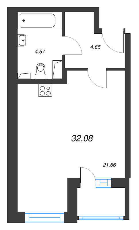 Квартира-студия, 32.5 м² в ЖК "Аквилон Zalive" - планировка, фото №1