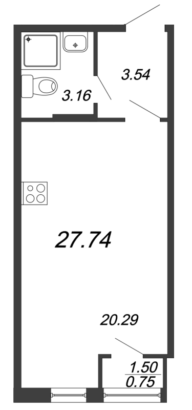 Квартира-студия, 27.5 м² в ЖК "FoRest Аквилон" - планировка, фото №1