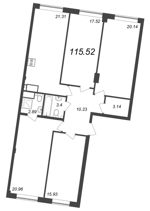 5-комнатная (Евро) квартира, 115.52 м² - планировка, фото №1