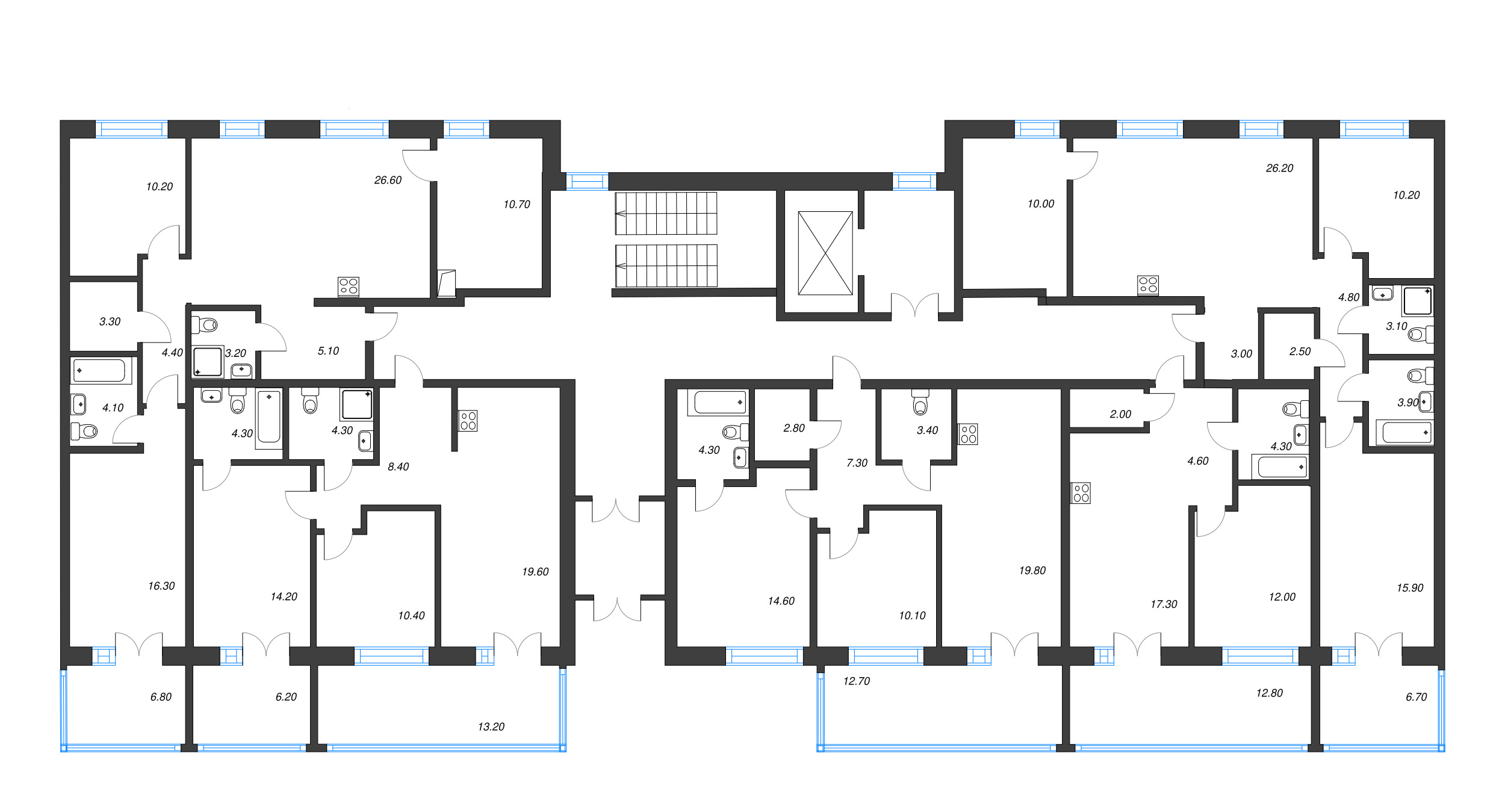 4-комнатная (Евро) квартира, 82.36 м² в ЖК "Новый Питер" - планировка этажа