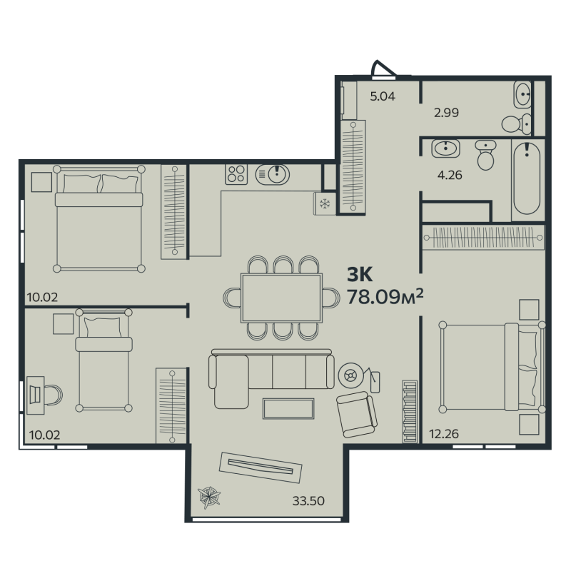 4-комнатная (Евро) квартира, 78.09 м² - планировка, фото №1