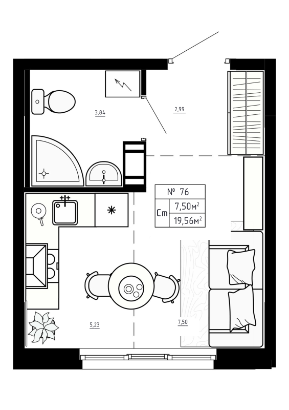 Квартира-студия, 19.56 м² в ЖК "Аннино Сити" - планировка, фото №1
