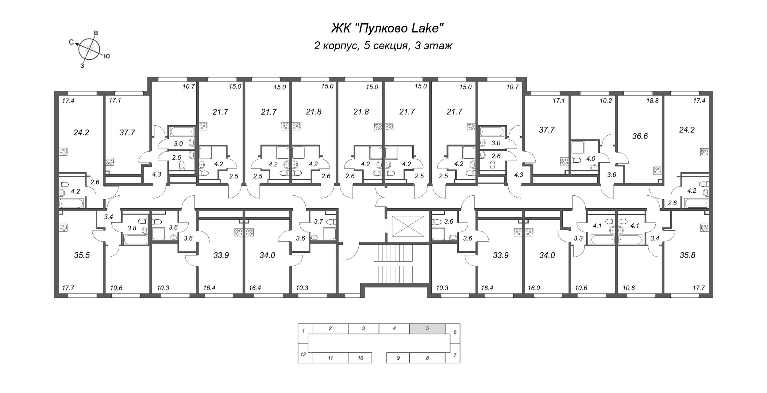 Квартира-студия, 21.7 м² в ЖК "Пулково Лейк" - планировка этажа