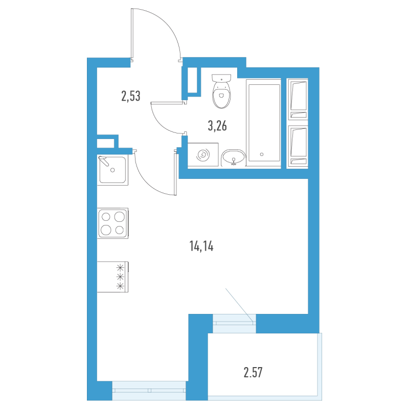 Квартира-студия, 21.22 м² в ЖК "Аэросити" - планировка, фото №1