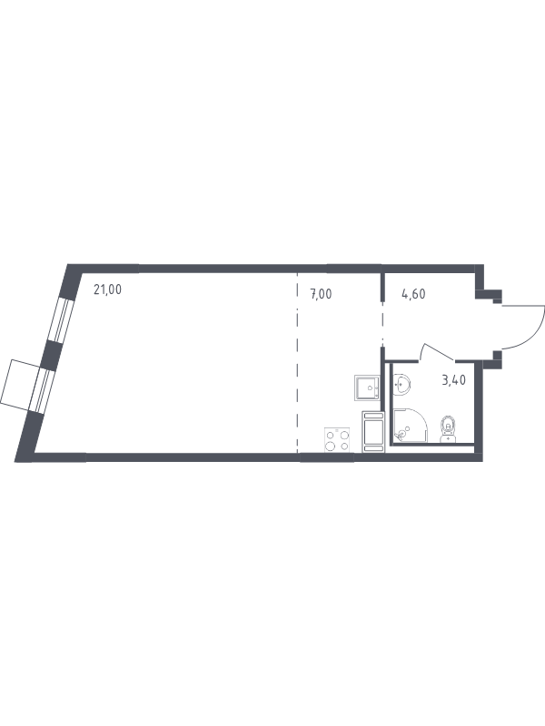Квартира-студия, 36 м² в ЖК "Курортный Квартал" - планировка, фото №1