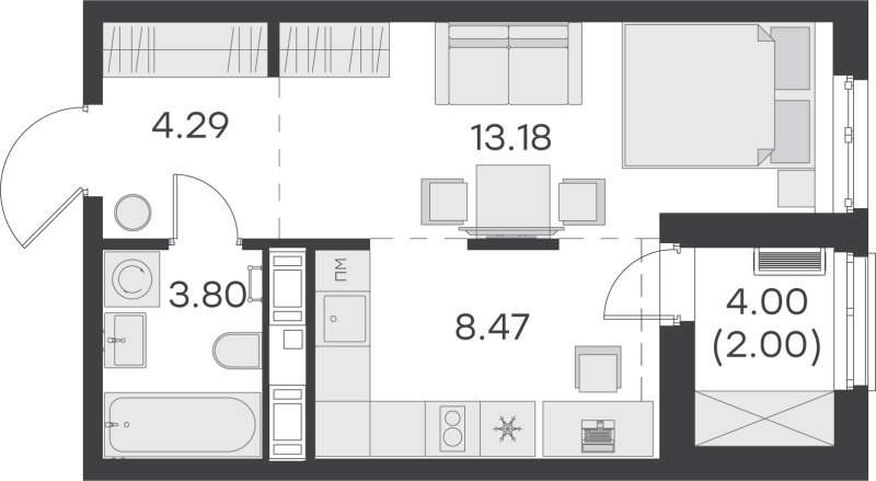 Квартира-студия, 31.74 м² - планировка, фото №1