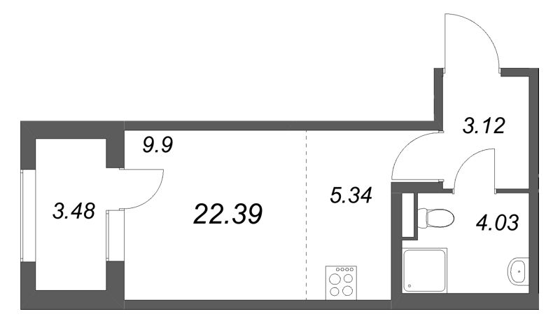 Квартира-студия, 22.39 м² в ЖК "Дубровский" - планировка, фото №1