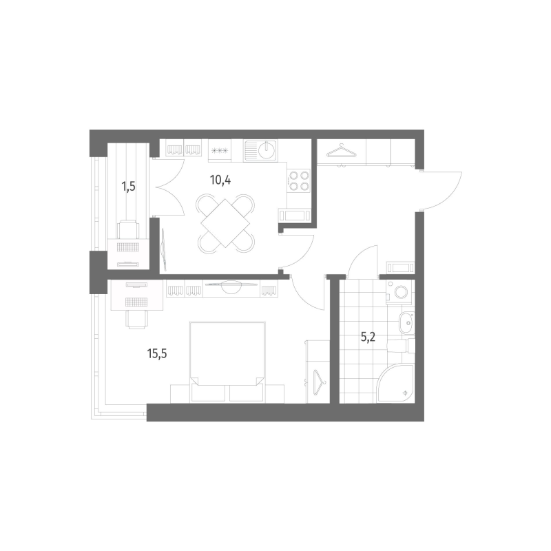1-комнатная квартира, 40.8 м² - планировка, фото №1