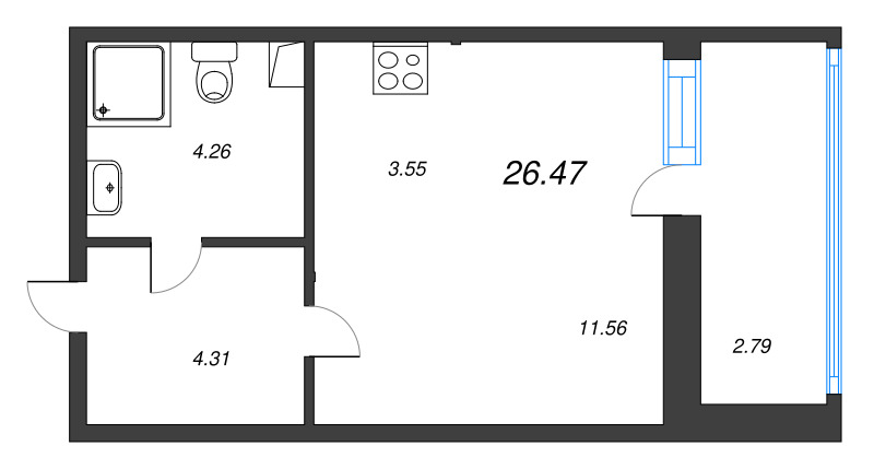 Квартира-студия, 26.47 м² - планировка, фото №1