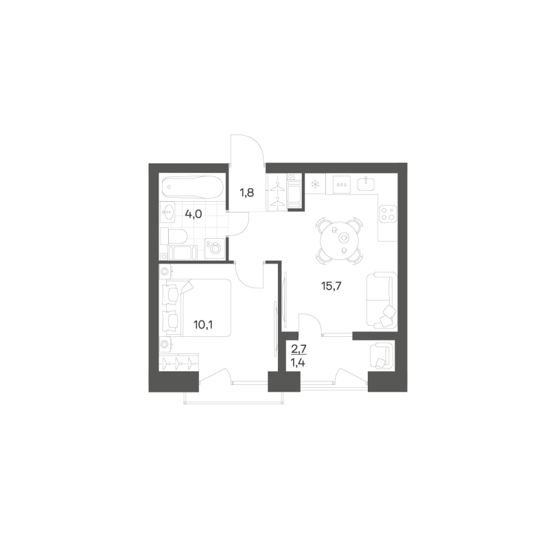 2-комнатная (Евро) квартира, 32.9 м² в ЖК "Новый Питер" - планировка, фото №1