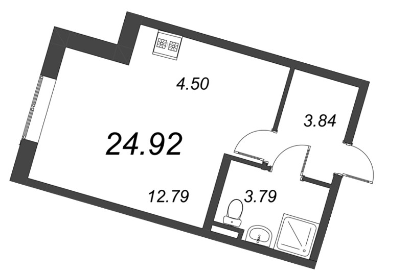 Квартира-студия, 24.92 м² - планировка, фото №1