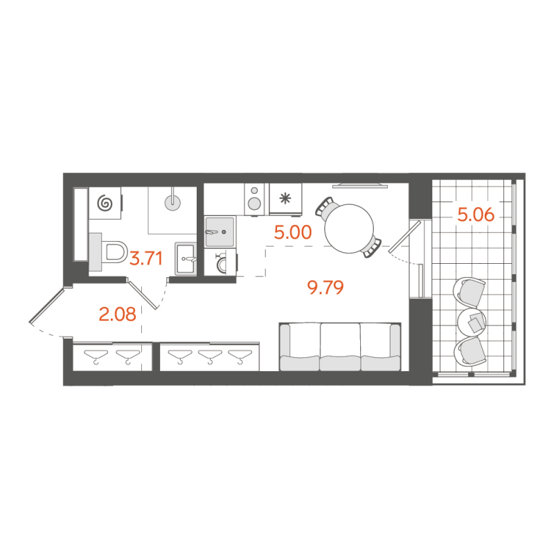 Квартира-студия, 21.79 м² в ЖК "STAVNI Обводный" - планировка, фото №1